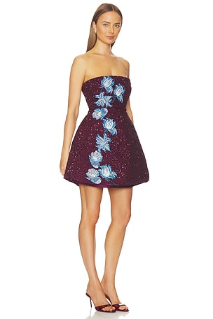 LA FUORI Floral Wine Embroidered Dress in Wine