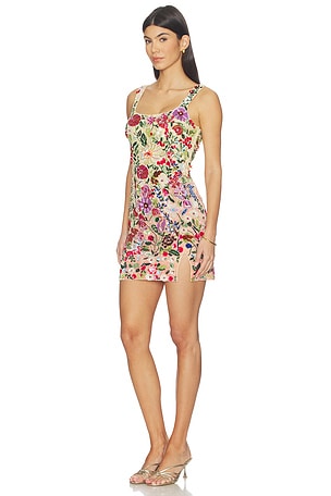 LA FUORI Botanical Symphony Mini Dress in Beige,Red