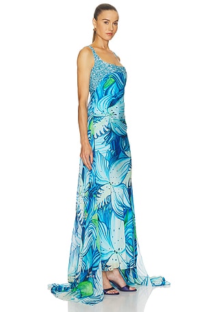 LA FUORI Floral Pixie Trail Dress in Blue