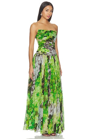 LA FUORI Fairy Fern Printed Draped Dress in Green