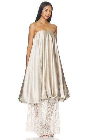 LA FUORI Champagne Lace Gown in Metallic Silver