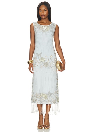 Aquamarine Frosted Bloom Midi Dress LA FUORI