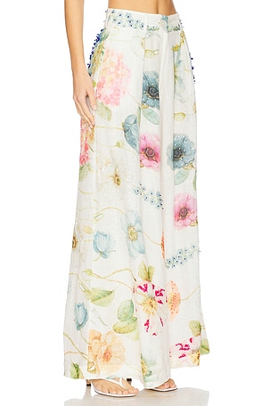 LA FUORI PANTALON FLORAL JAMBES LARGES en Beige