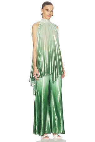 LA FUORI Iridescent Sage Embroidered Top in Sage