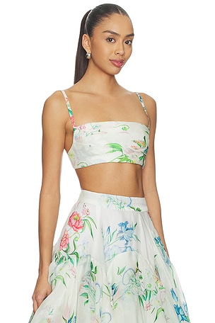 LA FUORI Petal Cascade Bralette Top in White,Green