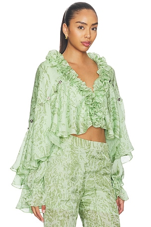 La fuori mistleaf ruffle prented top en color verde