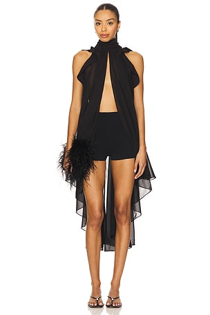 LA FUORI Gathered Halter Top in Black