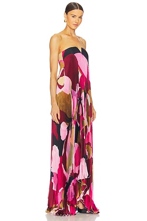 L'IDEE x REVOLVE Black Tie Gown in Capri Print Pink in Pink