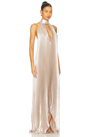 L'IDEE Opera Gown in Metallic Silver