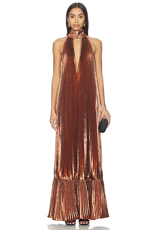 L'IDEE Libertie Gown in Metallic Bronze, brown