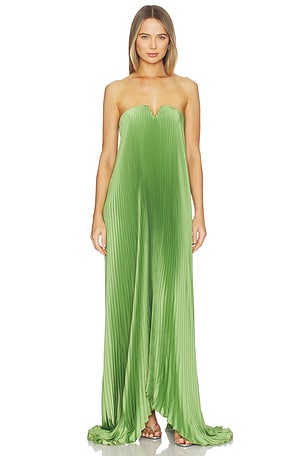 L'IDEE Black Tie Gown With Drama Sleeves in Green