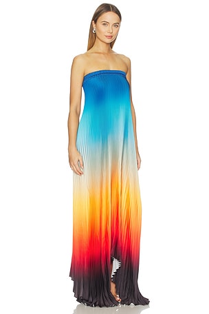 L'IDEE Bisous Strapless Gown in Blue, Orange