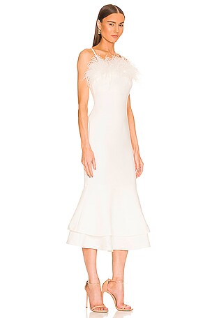 LIKELY Feather Aurora Dress in White