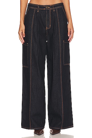 MONROW Wide Leg Seamed Pants in Almost Black