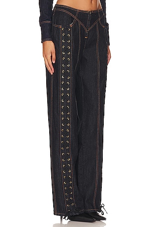 LIONESS Daydream Tie Up Jeans in Denim-Dark. Size XXS. Also