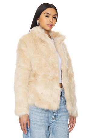 LIONESS Bada Bing Faux Fur Coat in Beige