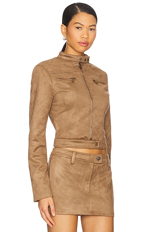 LIONESS Bella Moto Jacket in Brown. Size S. Also