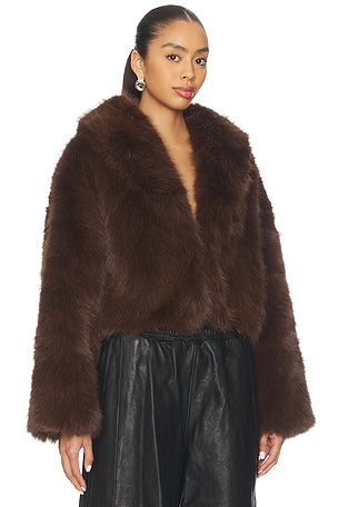 LIONESS Madame Faux Fur Jacket in Chocolate. Size XXS. Also