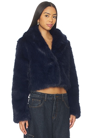 LIONESS x REVOLVE Madame Faux Fur Jacket in Navy. Size XS. Also