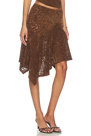 LIONESS Hamptons Midi Skirt in Chocolate