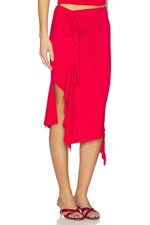 LIONESS Rendezvous Midi Skirt in Red