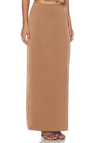 LIONESS Front Row Maxi Skirt in Chocolate