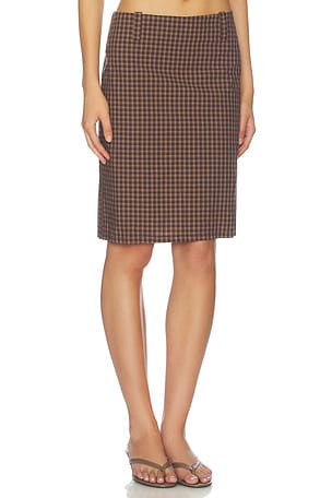LIONESS Play On Midi Skirt in Brown. Size XXS. Also