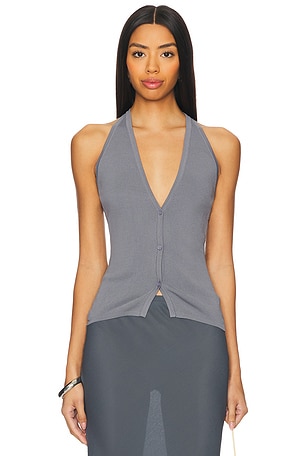 alo Harley Muscle Tank in Anthracite Distressed Holes REVOLVE