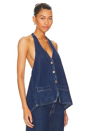 LIONESS Hills Halter Top in Denim-Dark