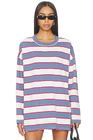 LIONESS Horizon Long Sleeve Top in Slate,White