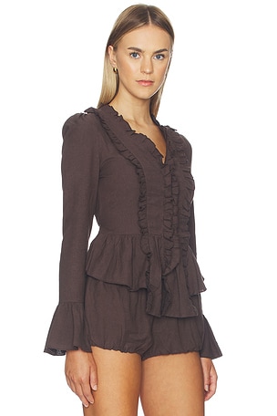 LIONESS Odette Long Sleeve Top in Chocolate