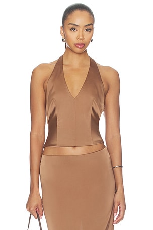 LIONESS Front Row Halter Top in Chocolate