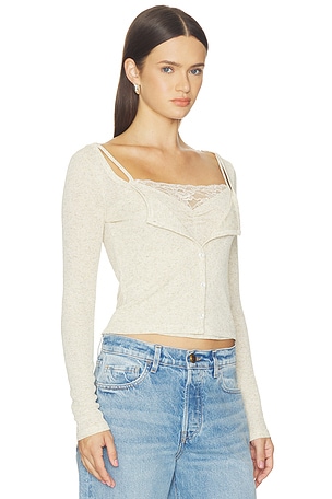 LIONESS Babydoll Long Sleeve Top in Taupe