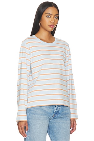 La Ligne Stripe Long Sleeve Boyfriend Tee in Baby Blue
