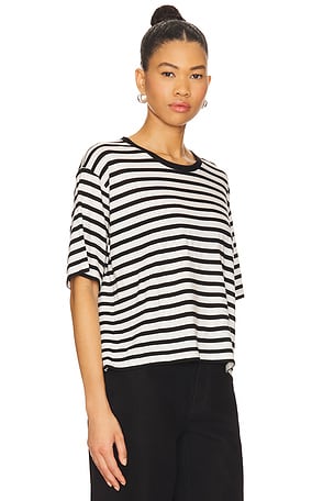 La Ligne Striped Cropped Short Sleeve Tee in Black