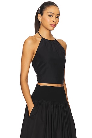 La Ligne Solid Silk Top in Black