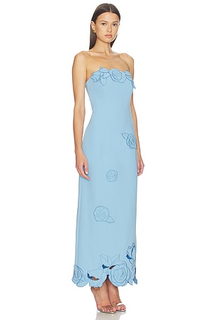 LEO LIN Rayna Applique Bustier Maxi Dress in Baby Blue. Size Aus 8/US 4. Also