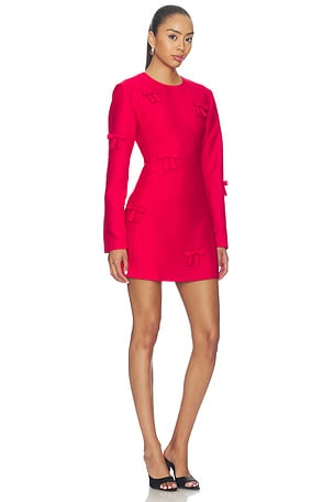 LEO LIN Aliza Bow Long Sleeve Mini Dress in Red