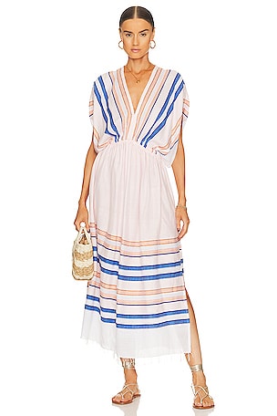 Lemlem Eskedar Plunge Neck Dress in Stripe Seashell | REVOLVE
