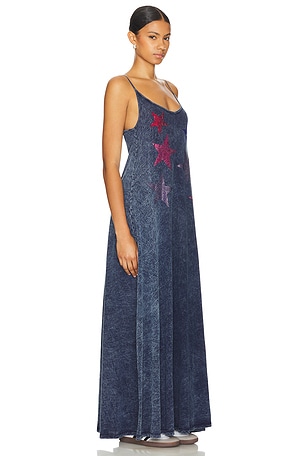 Lauren Moshi Berna Spaghetti A Line Maxi Dress Color Crystal Multi Stars in Blue