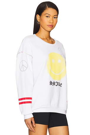 Lauren Moshi Babbs Spray Happyface Elements Oversized Pullover in White