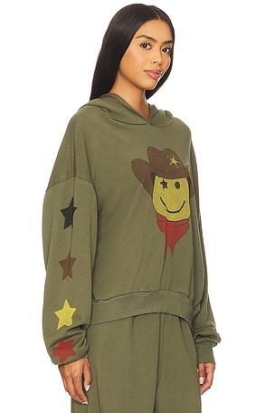 Lauren Moshi Cowboy Happyface Pullover Hoodie in Olive
