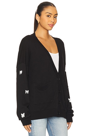 Lauren Moshi Puff Bow Cardigan in Black