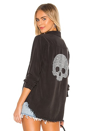 Sloane Nailhead Skull Button Up Denim Shirt Lauren Moshi