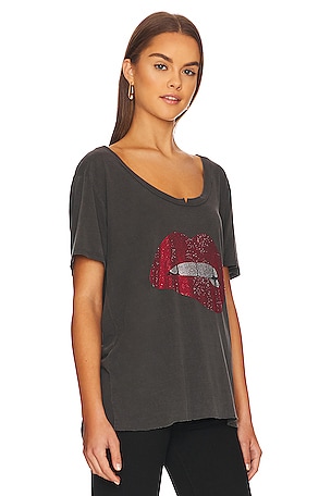 Lauren Moshi Delara Crystal Biting Lip Top in Black