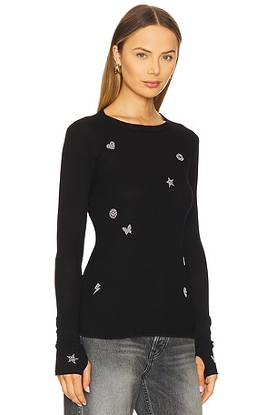 Lauren Moshi Mckinley Pearl Hot Fix Elements Thermal Top in Black
