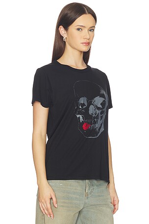 Lauren Moshi Crystal Tongue Skull Boyfriend Tee in Black