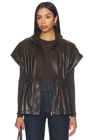 LNA Fairfax Short Sleeve Leather Jacket in Brown