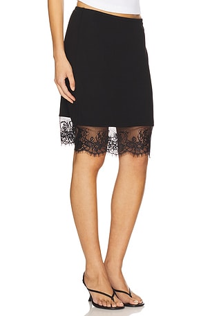 LNA Ryder Lace Trim Ribbed Skirt in Black