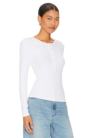 LNA Dalston Ribbed Henley Top in White. Size XS. Also